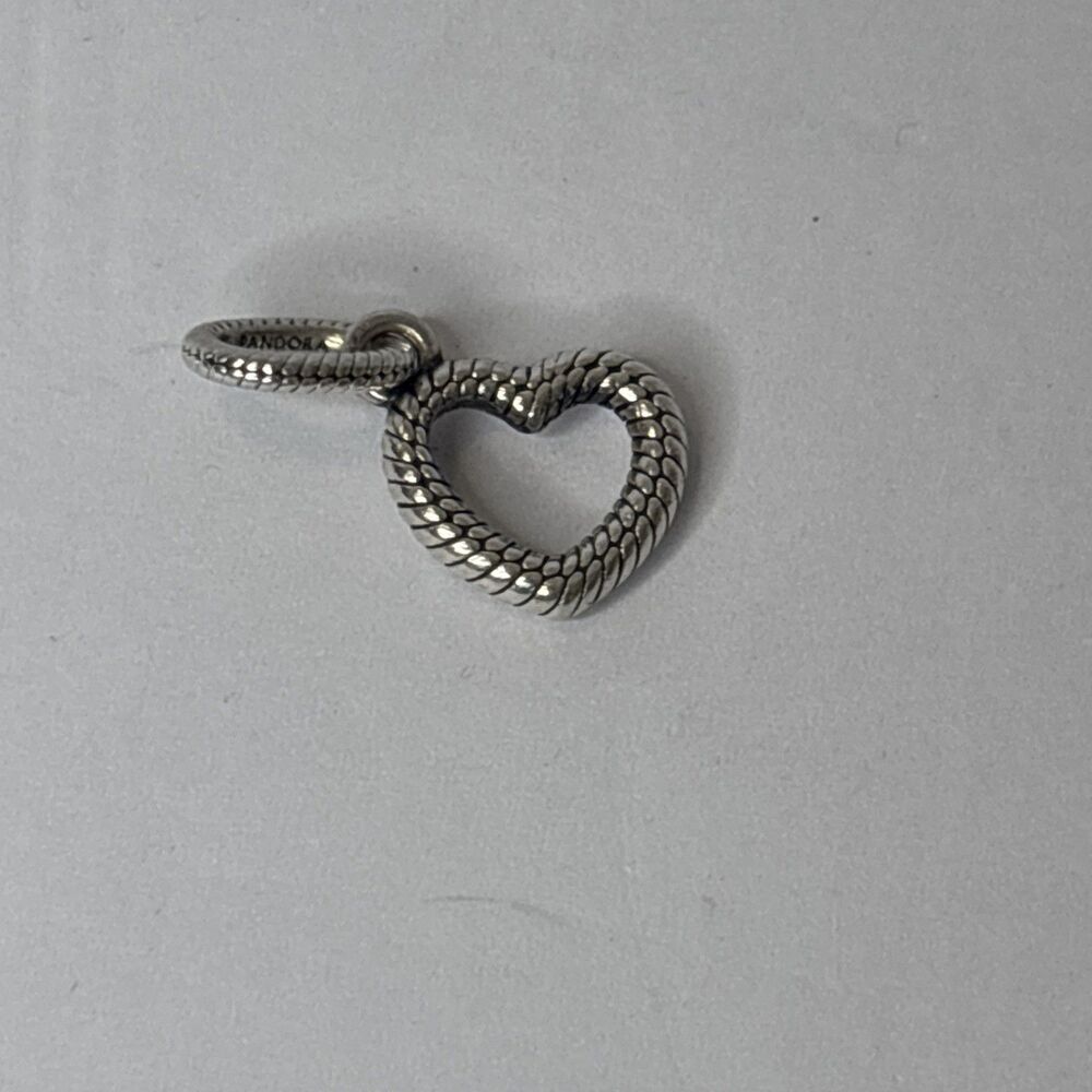 Pandora Silver Snake Chain Pattern Open Heart Dan… - image 1